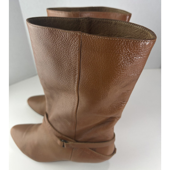 Frye Mid Calf Leather Boots Pull On Harness Strappy Brown Women's 8.5 M 37444 - Picture 12 of 16